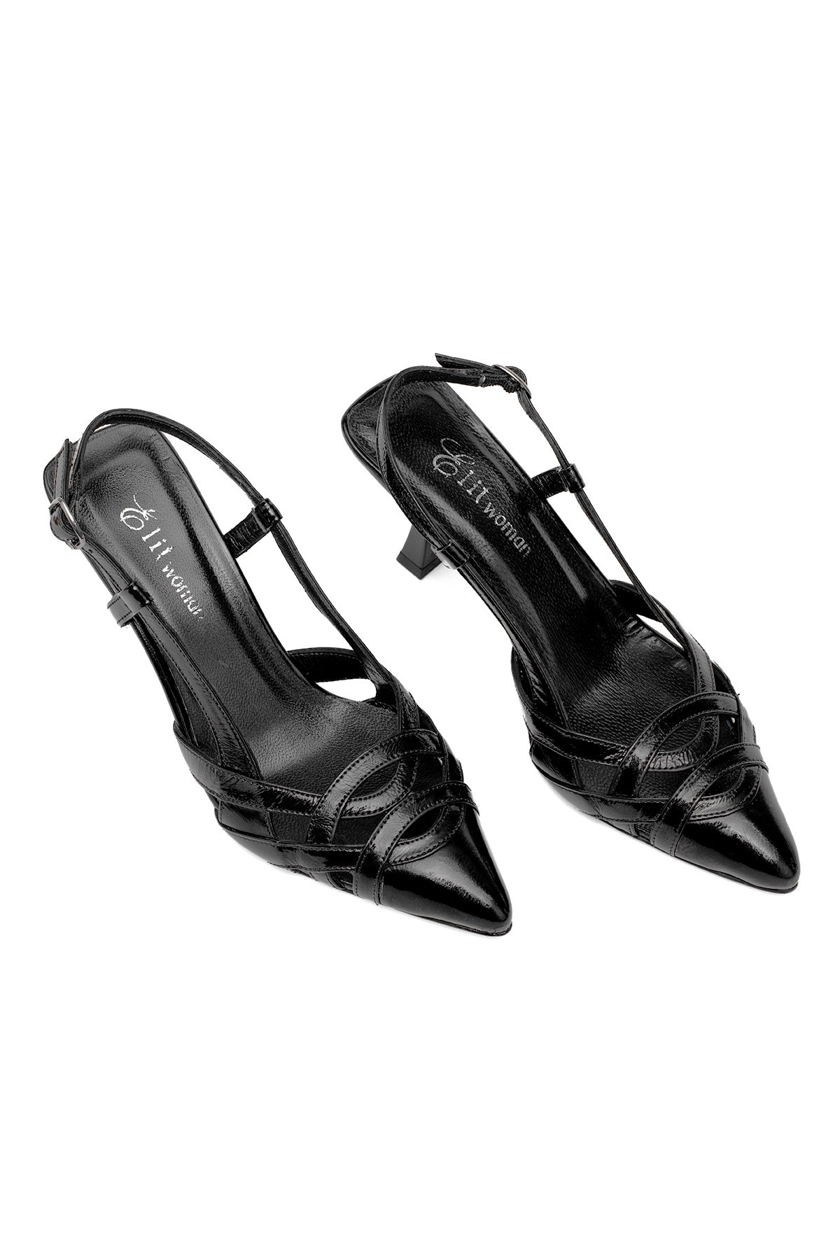 Elit Valeria Kadın Hakiki Rugan Deri Klasik Topuklu Ayakkabı Siyah - Görsel 3