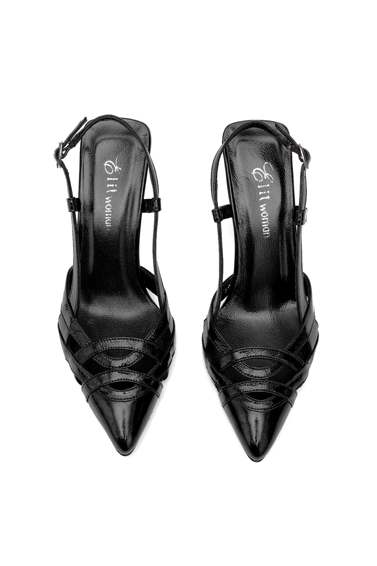 Elit Valeria Kadın Hakiki Rugan Deri Klasik Topuklu Ayakkabı Siyah - Görsel 4
