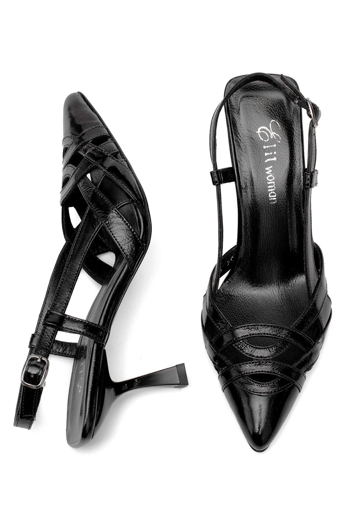 Elit Valeria Kadın Hakiki Rugan Deri Klasik Topuklu Ayakkabı Siyah - Görsel 5