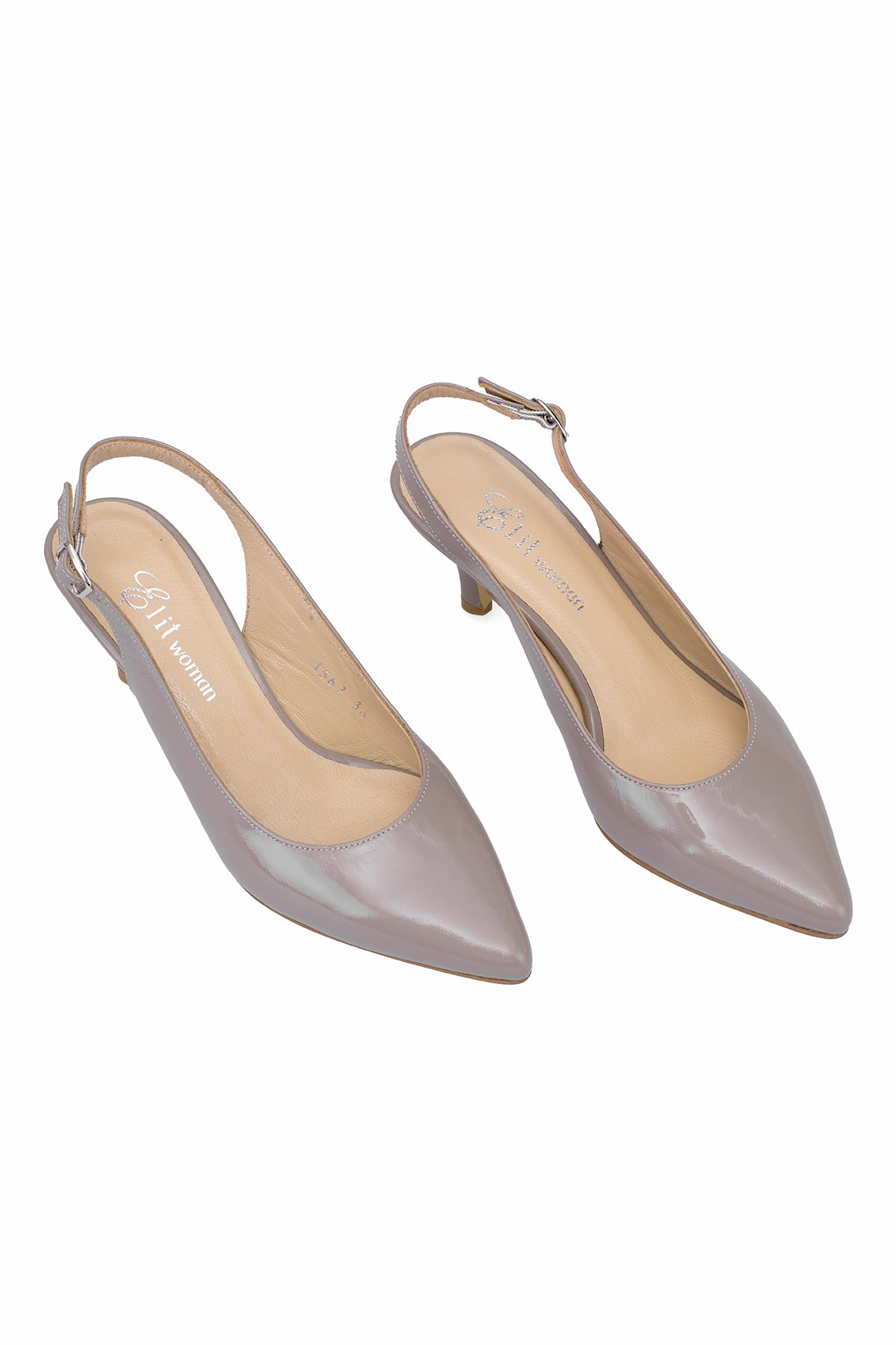 Elit Eleonora Kadın Hakiki Rugan Deri Tokalı Klasik Topuklu Ayakkabı Vizon - Görsel 3