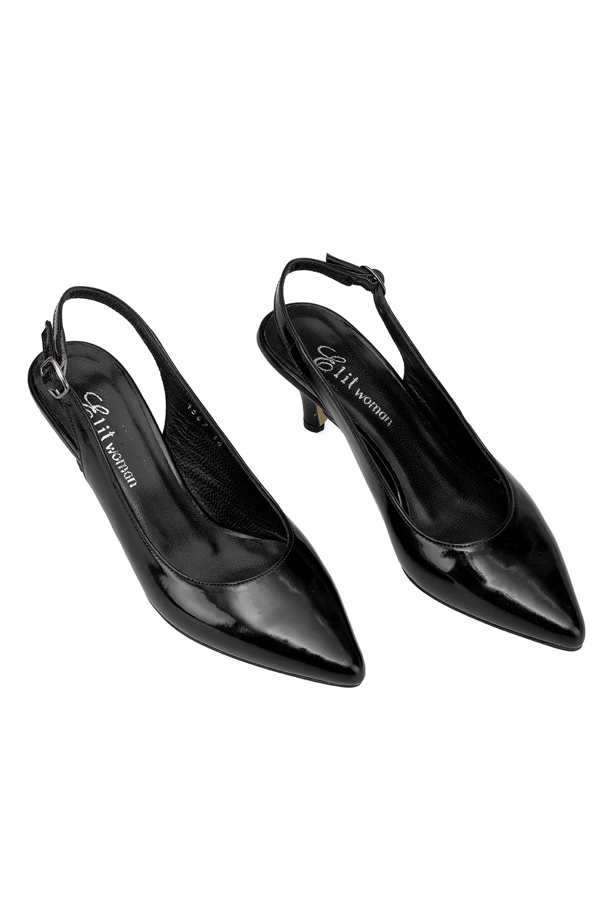 Elit Eleonora Kadın Hakiki Rugan Deri Tokalı Klasik Topuklu Ayakkabı Siyah - Görsel 3