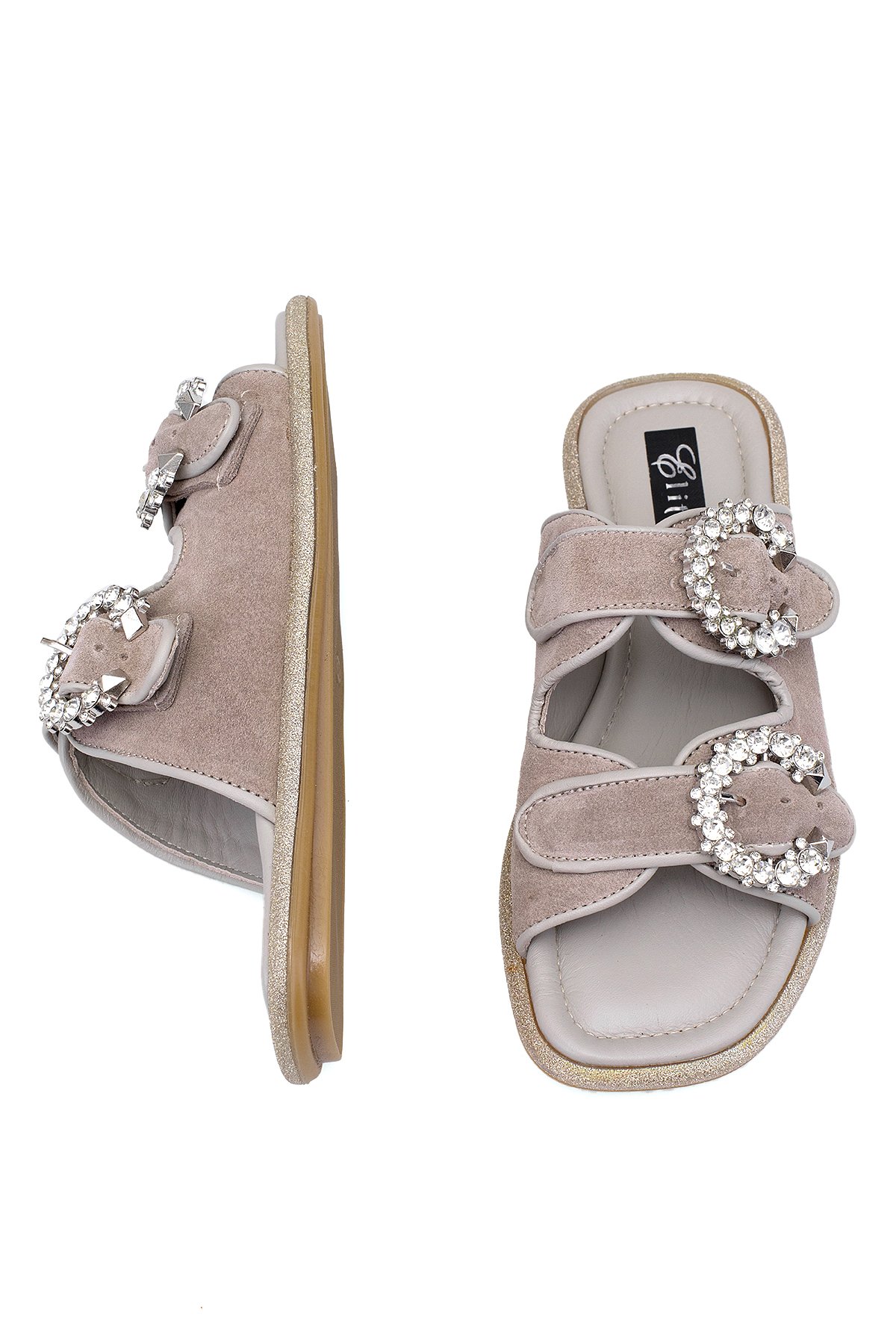 Elit Meliora Kadın Hakiki Deri Düz Terlik Vizon - Görsel 5