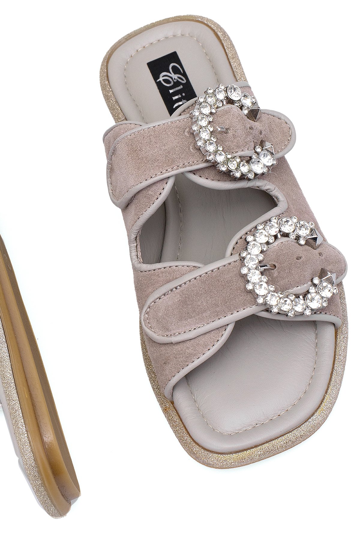 Elit Meliora Kadın Hakiki Deri Düz Terlik Vizon - Görsel 6