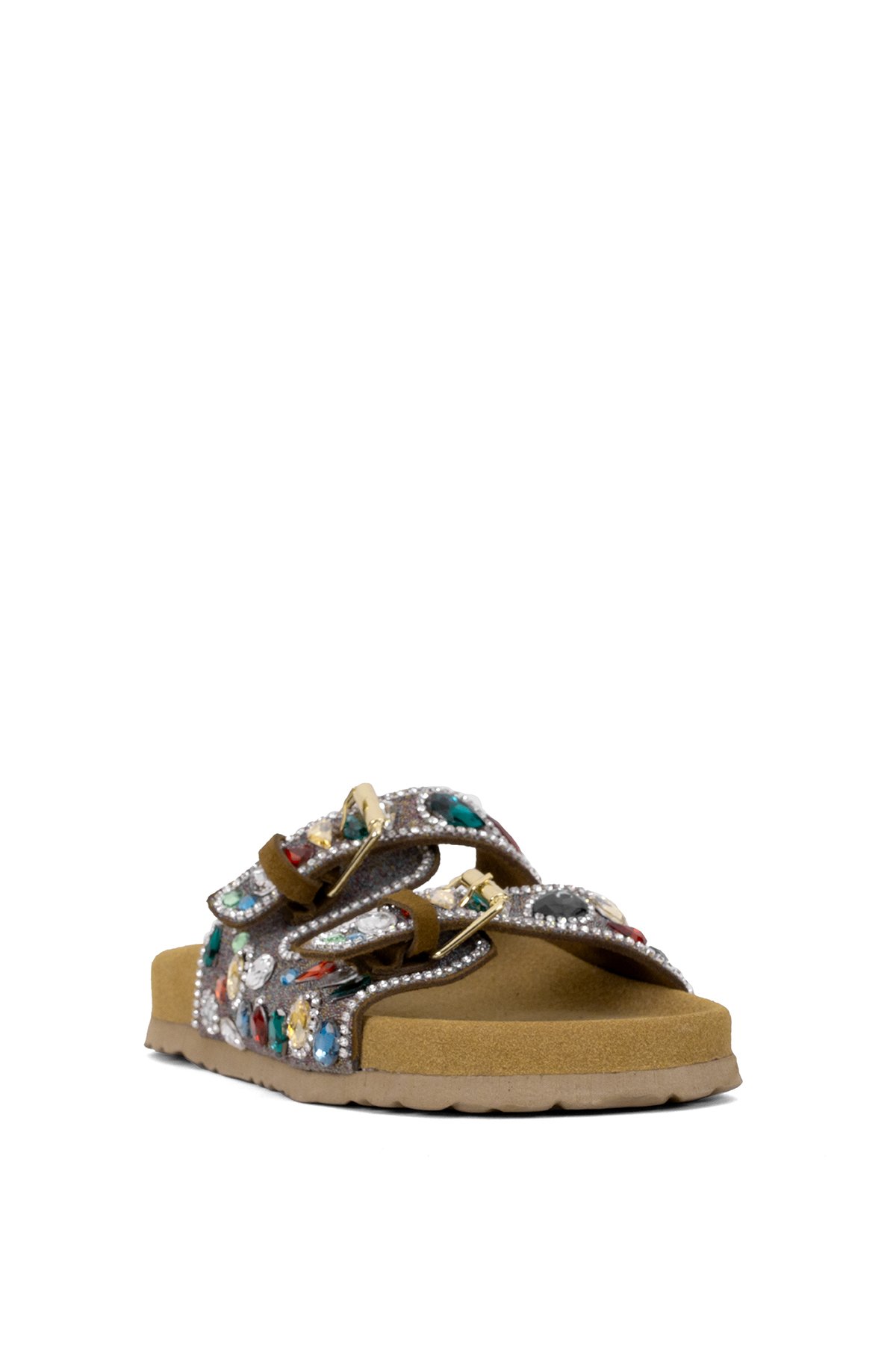 Elit Myra Kadın Hakiki Nubuk Deri Ortopedik Taşlı Düz Terlik Taba - Görsel 3