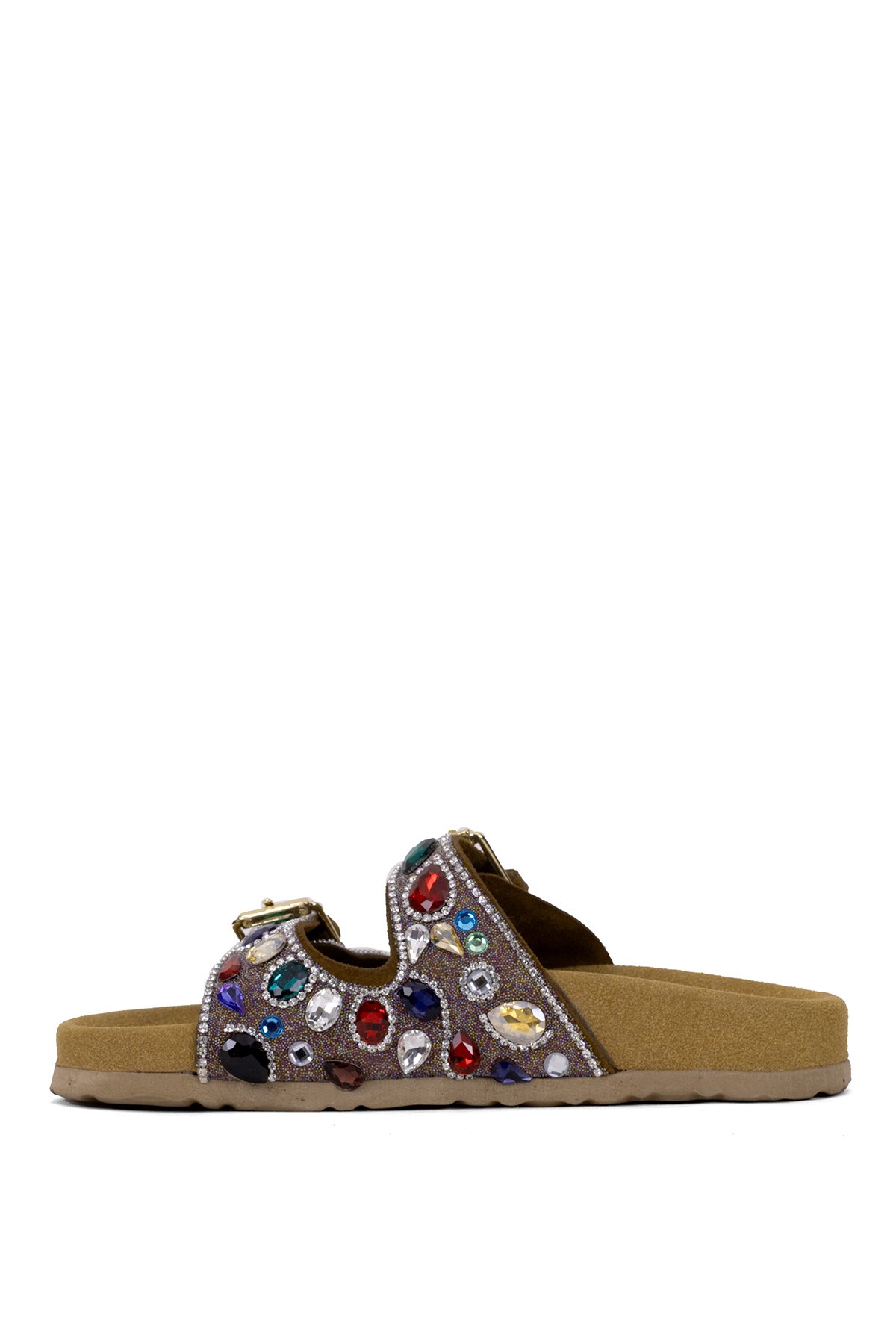 Elit Myra Kadın Hakiki Nubuk Deri Ortopedik Taşlı Düz Terlik Taba - Görsel 4