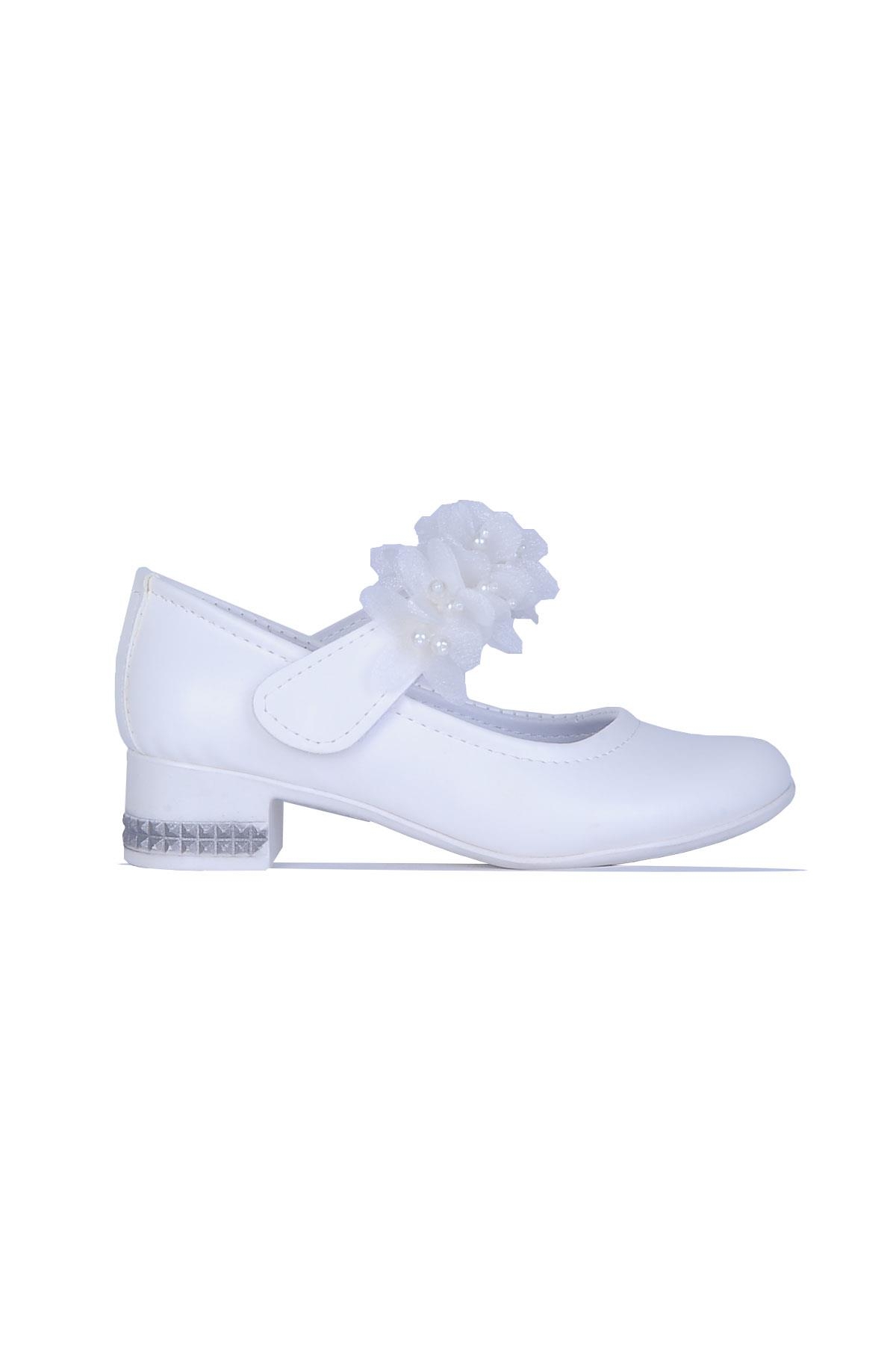 26-Herbebe Fırfırlı Beyaz 3Cm Kız Çocuk Topuklu Ayakkabı - Görsel 2