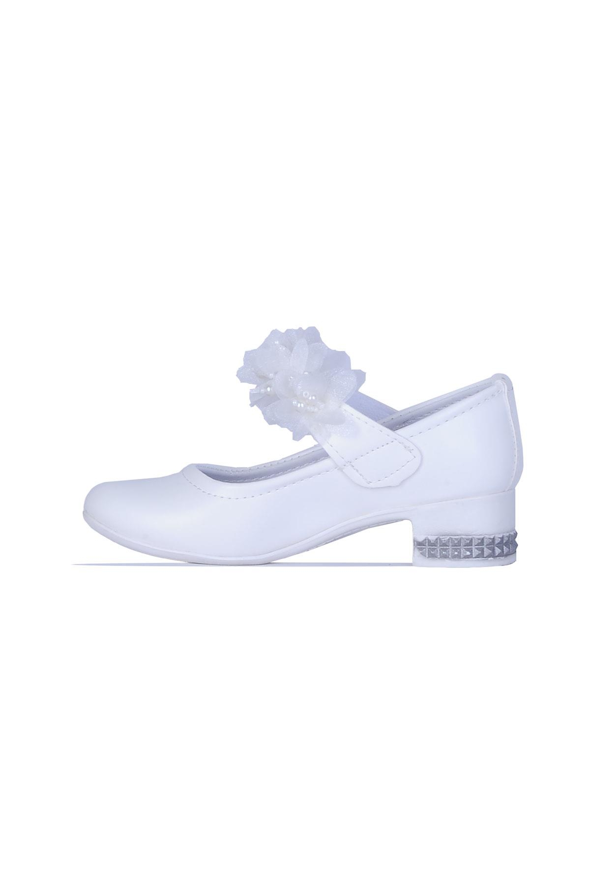 26-Herbebe Fırfırlı Beyaz 3Cm Kız Çocuk Topuklu Ayakkabı - Görsel 3