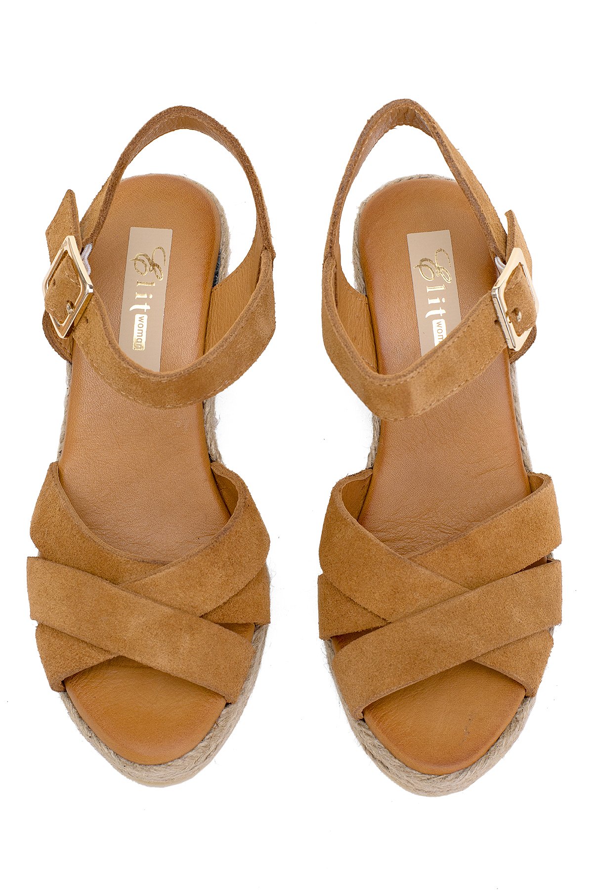 Elit Delina Kadın Hakiki Süet Deri Dolgu Topuk Sandalet Taba - Görsel 4