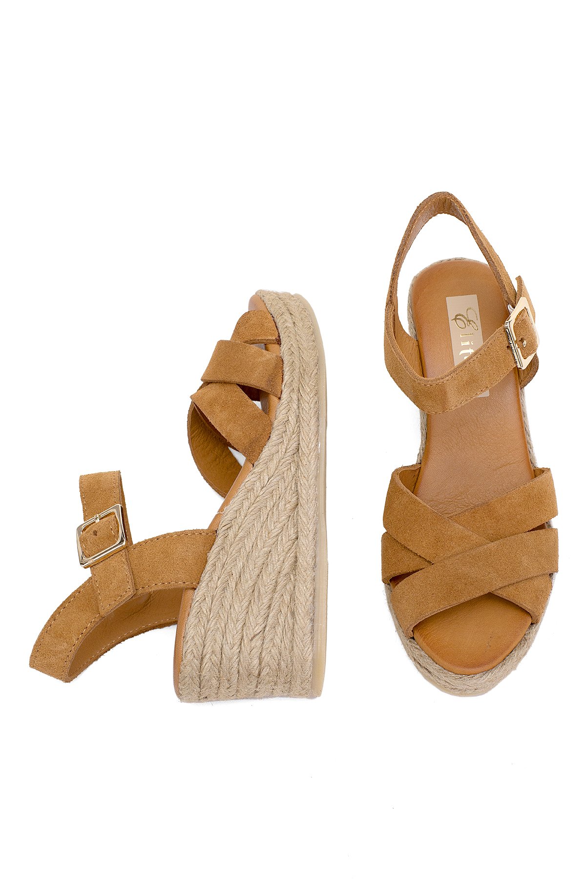 Elit Delina Kadın Hakiki Süet Deri Dolgu Topuk Sandalet Taba - Görsel 5