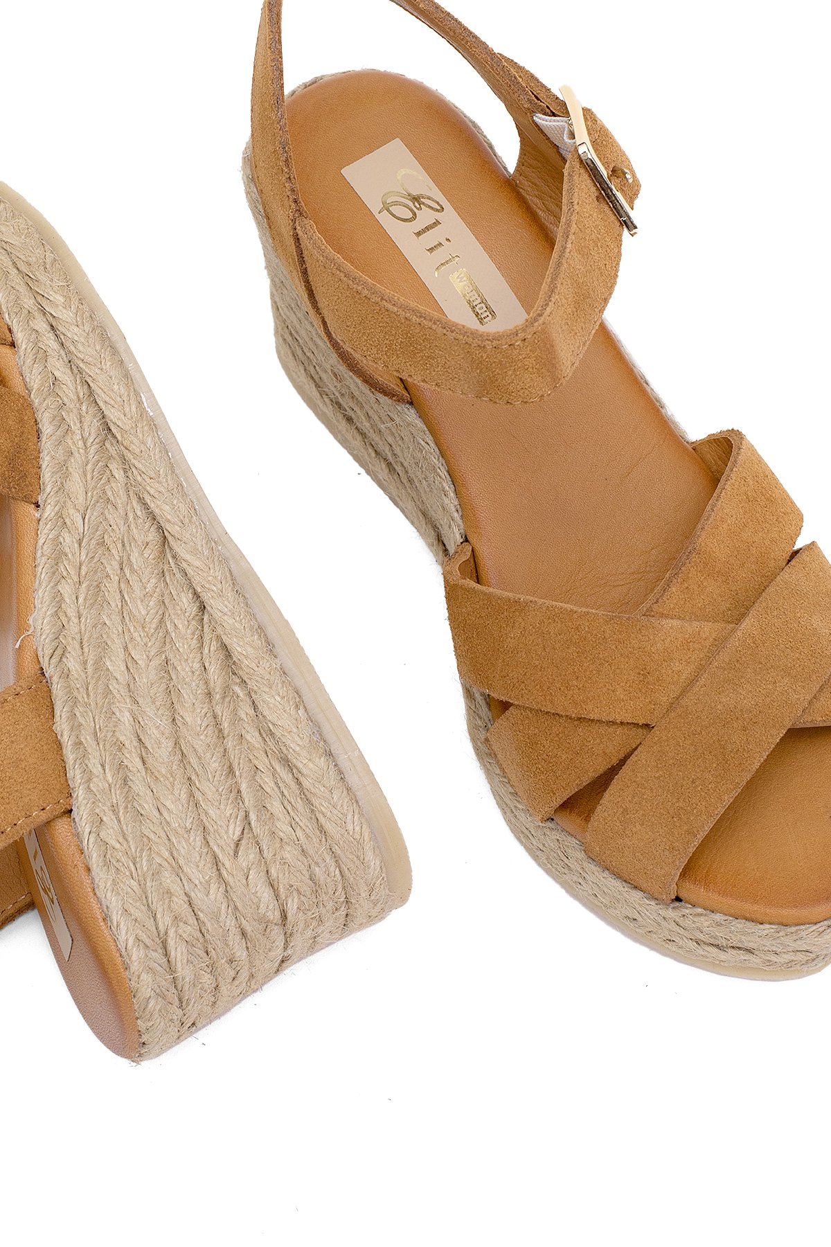 Elit Delina Kadın Hakiki Süet Deri Dolgu Topuk Sandalet Taba - Görsel 6