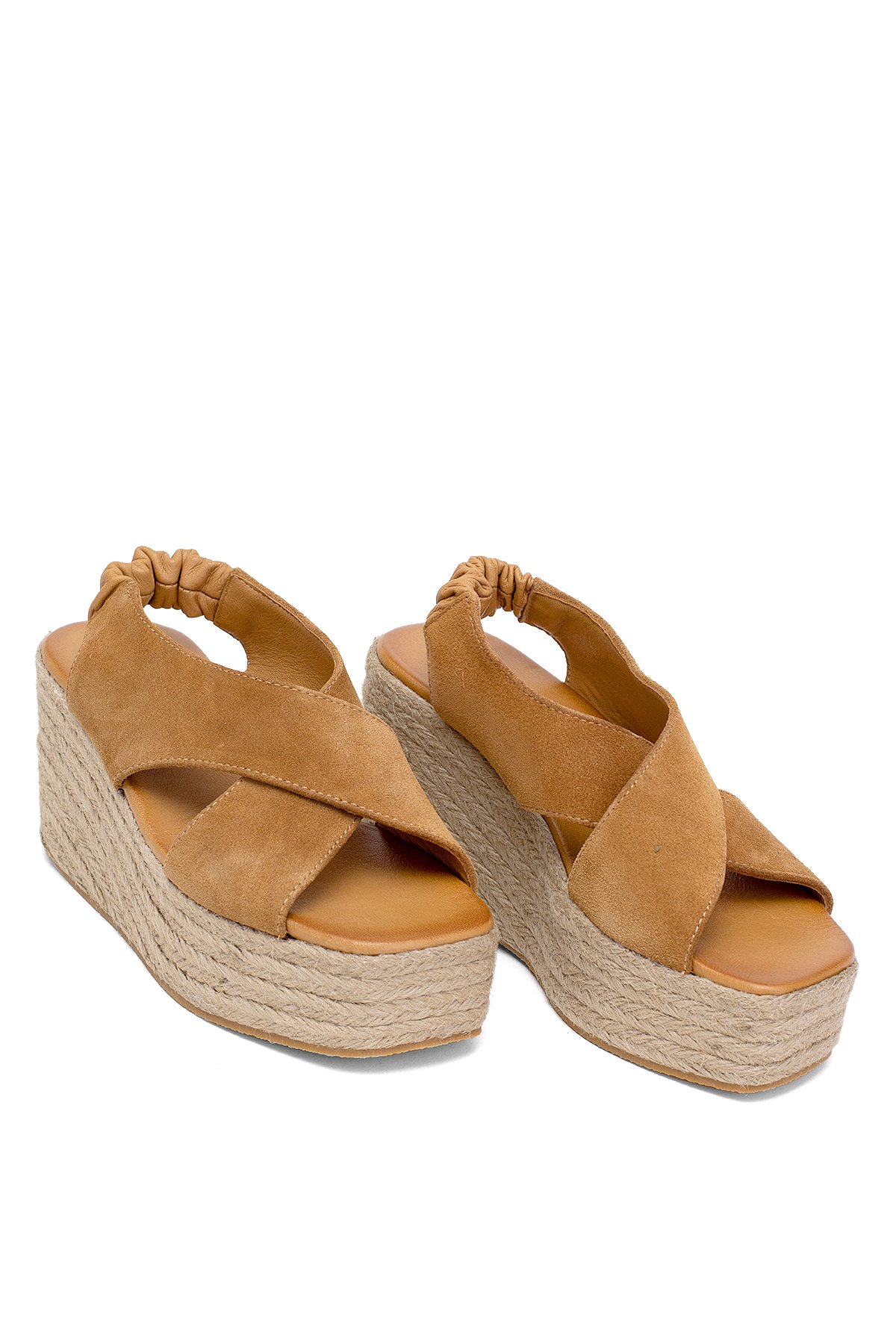 Elit Rosabelle Kadın Hakiki Süet Deri Dolgu Topuk Sandalet Taba - Görsel 2