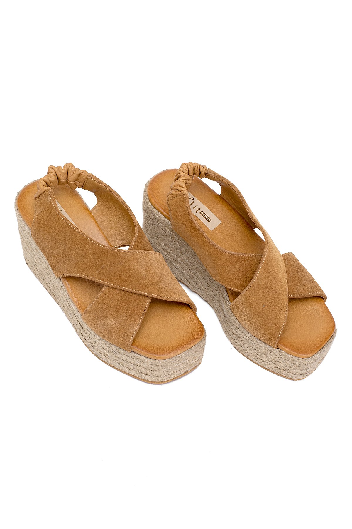 Elit Rosabelle Kadın Hakiki Süet Deri Dolgu Topuk Sandalet Taba - Görsel 3