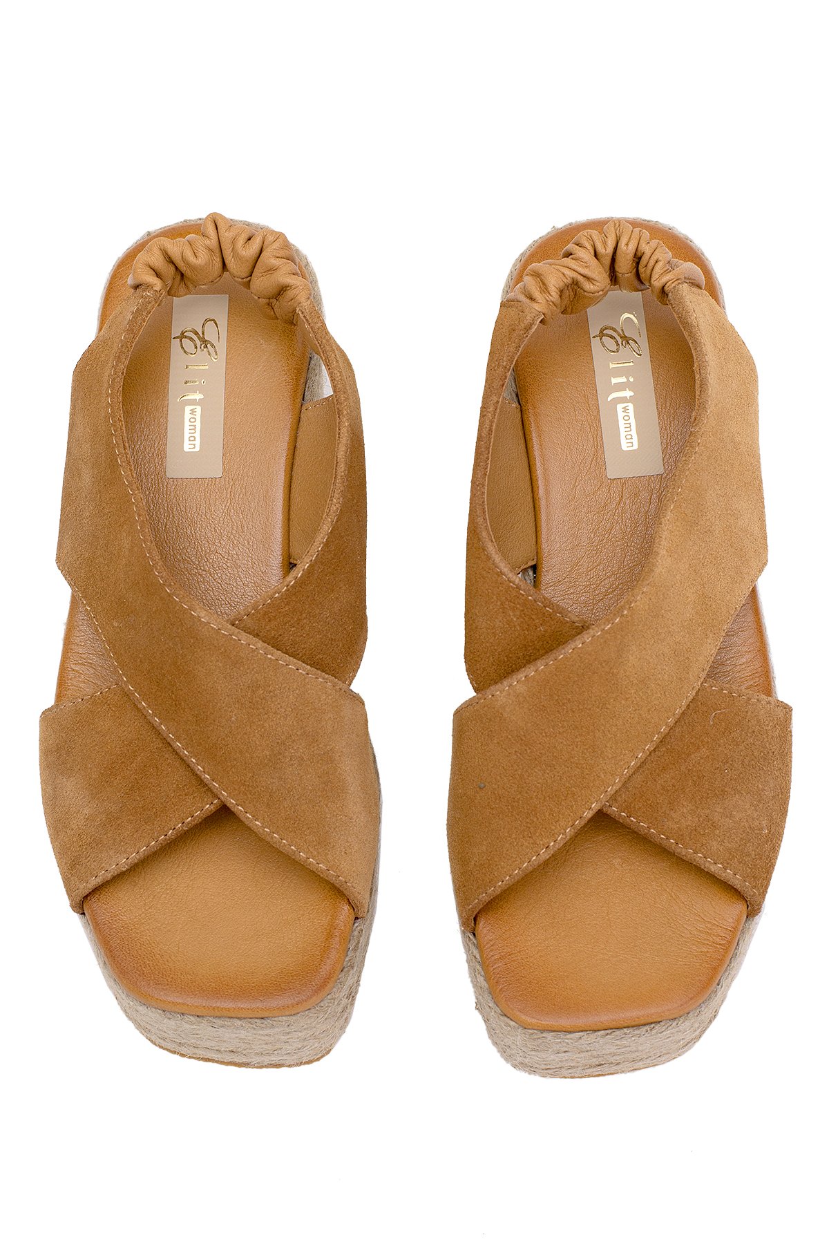 Elit Rosabelle Kadın Hakiki Süet Deri Dolgu Topuk Sandalet Taba - Görsel 4