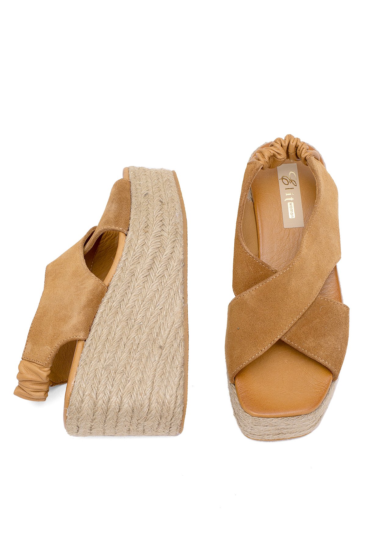 Elit Rosabelle Kadın Hakiki Süet Deri Dolgu Topuk Sandalet Taba - Görsel 5