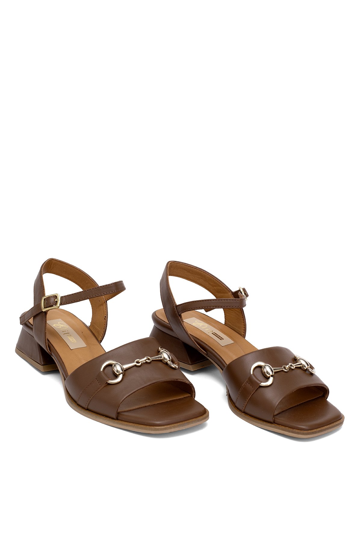 Elit Thalina Kadın Hakiki Deri Topuklu Sandalet Taba - Görsel 2