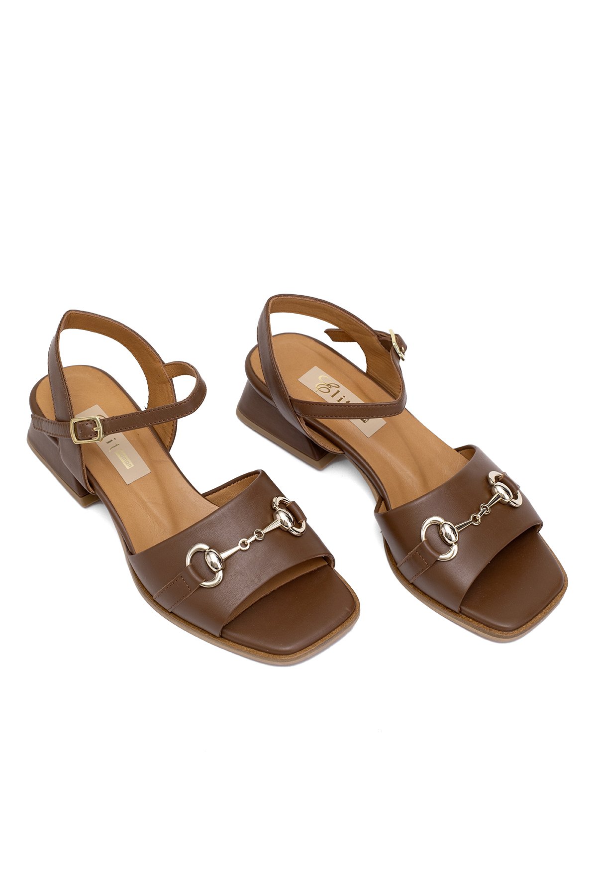 Elit Thalina Kadın Hakiki Deri Topuklu Sandalet Taba - Görsel 3