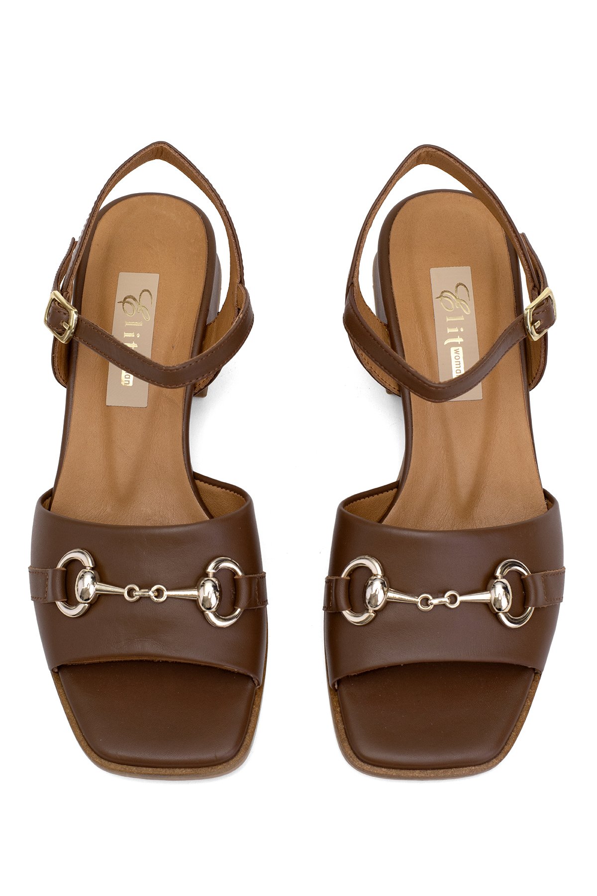 Elit Thalina Kadın Hakiki Deri Topuklu Sandalet Taba - Görsel 4