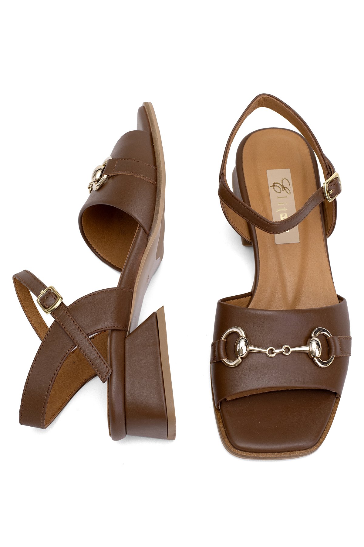 Elit Thalina Kadın Hakiki Deri Topuklu Sandalet Taba - Görsel 5