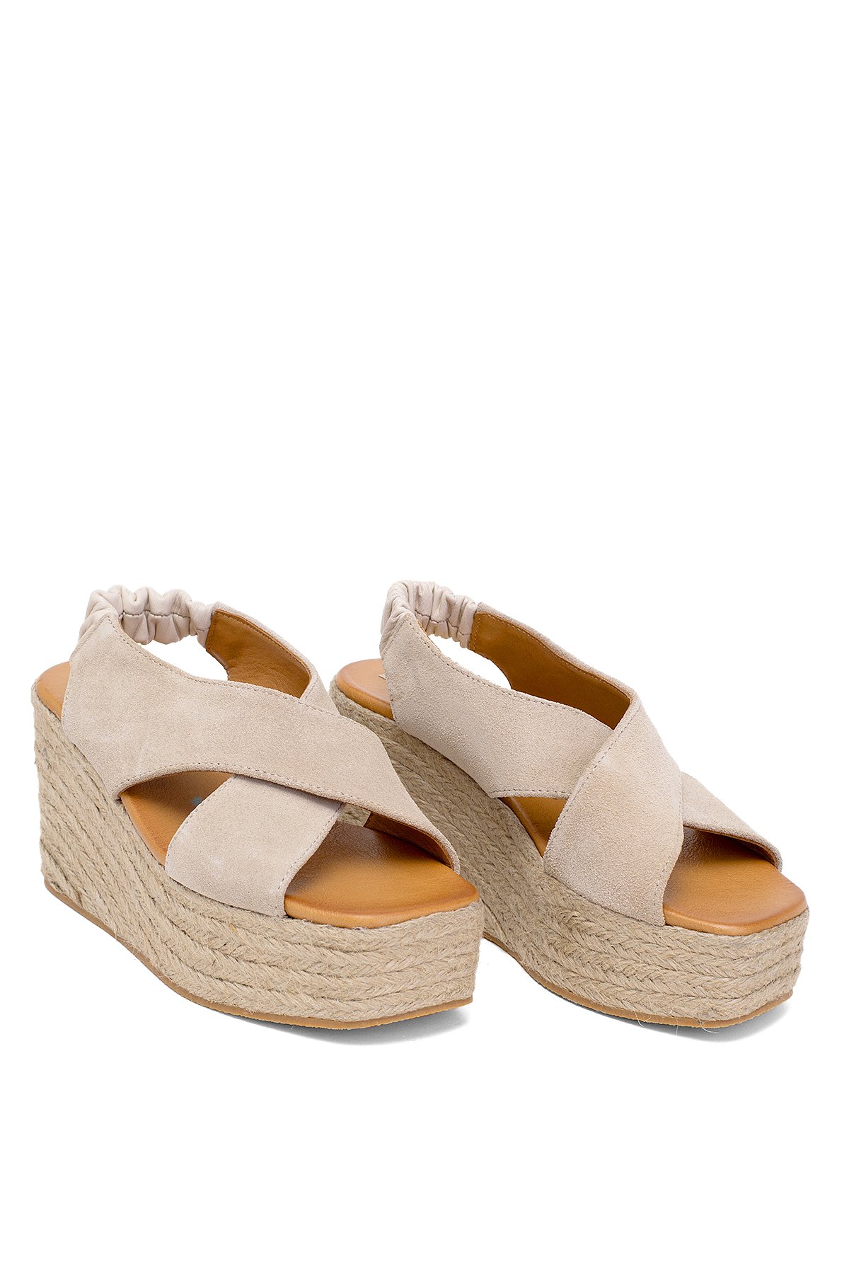 Elit Rosabelle Kadın Hakiki Süet Deri Dolgu Topuk Sandalet Bej - Görsel 2
