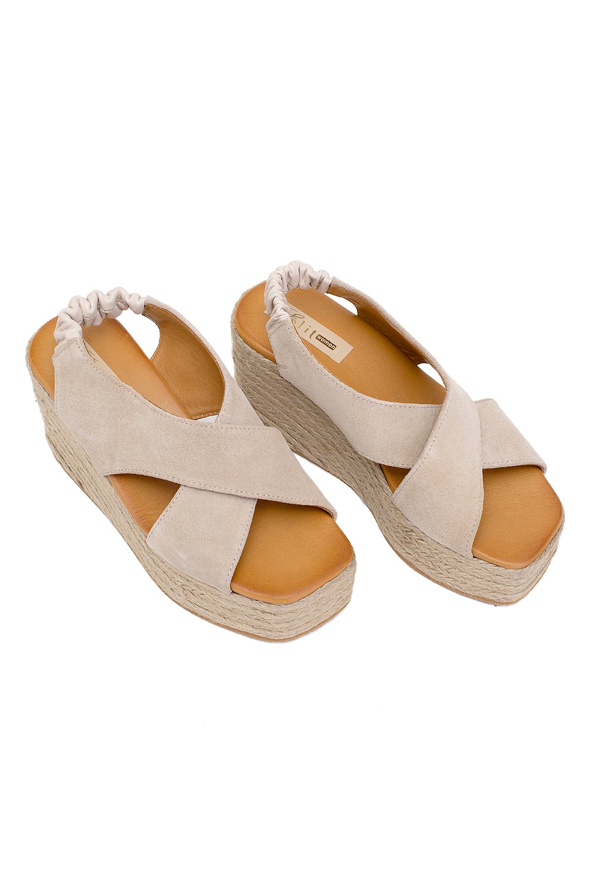 Elit Rosabelle Kadın Hakiki Süet Deri Dolgu Topuk Sandalet Bej - Görsel 3