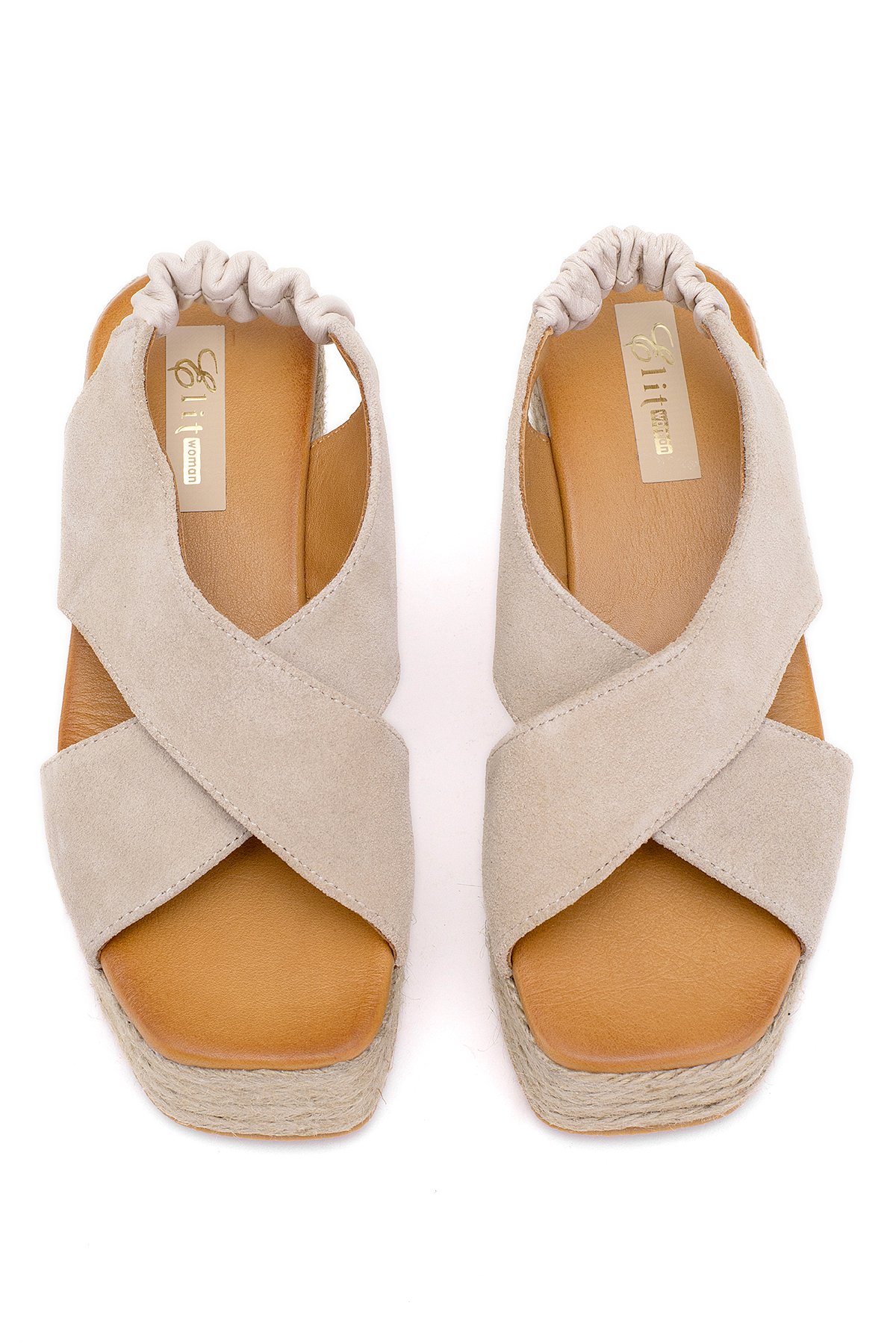 Elit Rosabelle Kadın Hakiki Süet Deri Dolgu Topuk Sandalet Bej - Görsel 4
