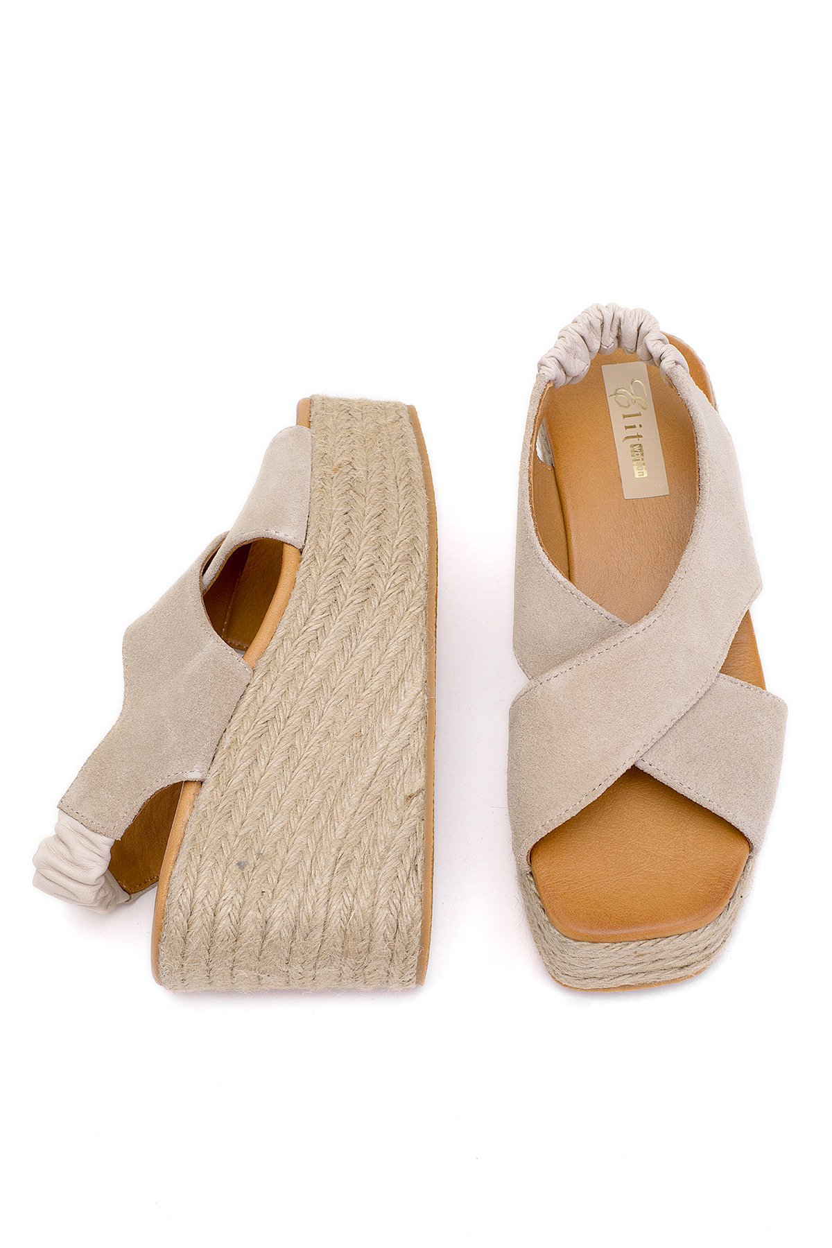 Elit Rosabelle Kadın Hakiki Süet Deri Dolgu Topuk Sandalet Bej - Görsel 5