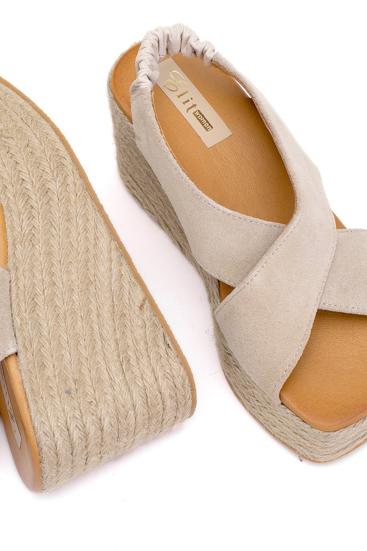 Elit Rosabelle Kadın Hakiki Süet Deri Dolgu Topuk Sandalet Bej - Görsel 6