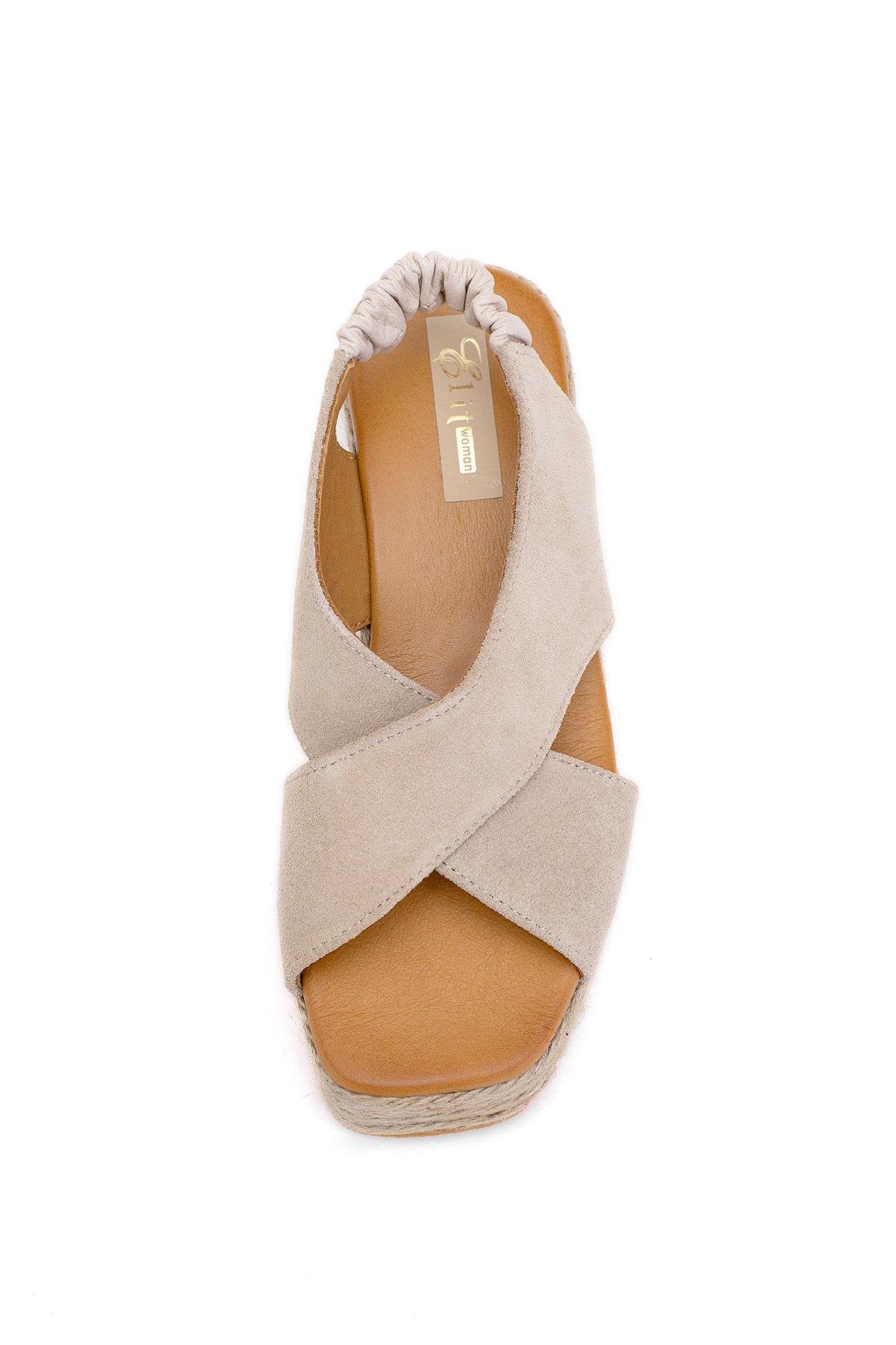 Elit Rosabelle Kadın Hakiki Süet Deri Dolgu Topuk Sandalet Bej - Görsel 7