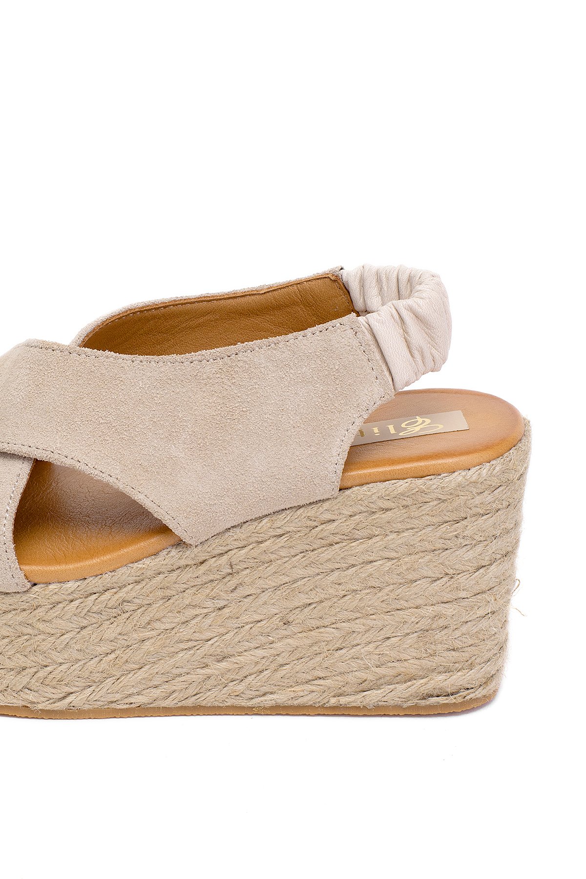 Elit Rosabelle Kadın Hakiki Süet Deri Dolgu Topuk Sandalet Bej - Görsel 8