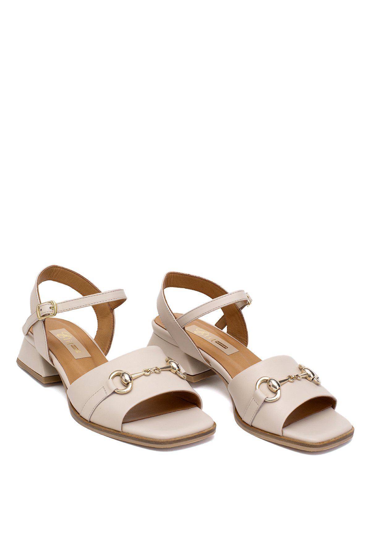 Elit Thalina Kadın Hakiki Deri Topuklu Sandalet Bej - Görsel 2