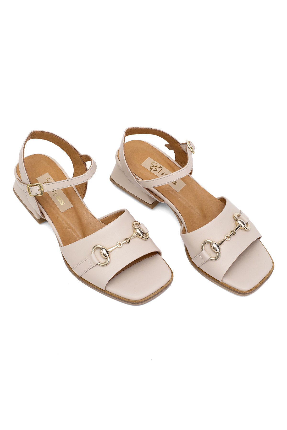 Elit Thalina Kadın Hakiki Deri Topuklu Sandalet Bej - Görsel 3