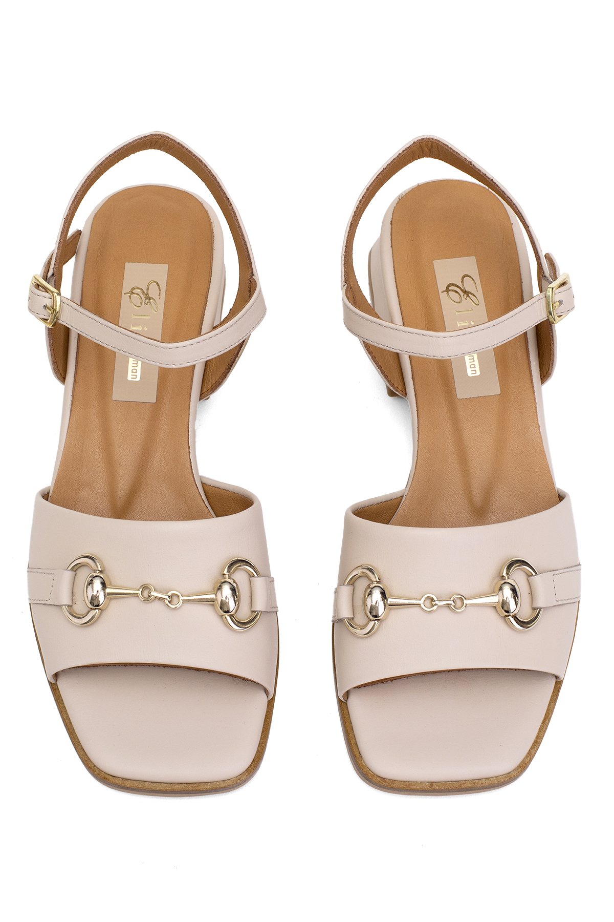 Elit Thalina Kadın Hakiki Deri Topuklu Sandalet Bej - Görsel 4