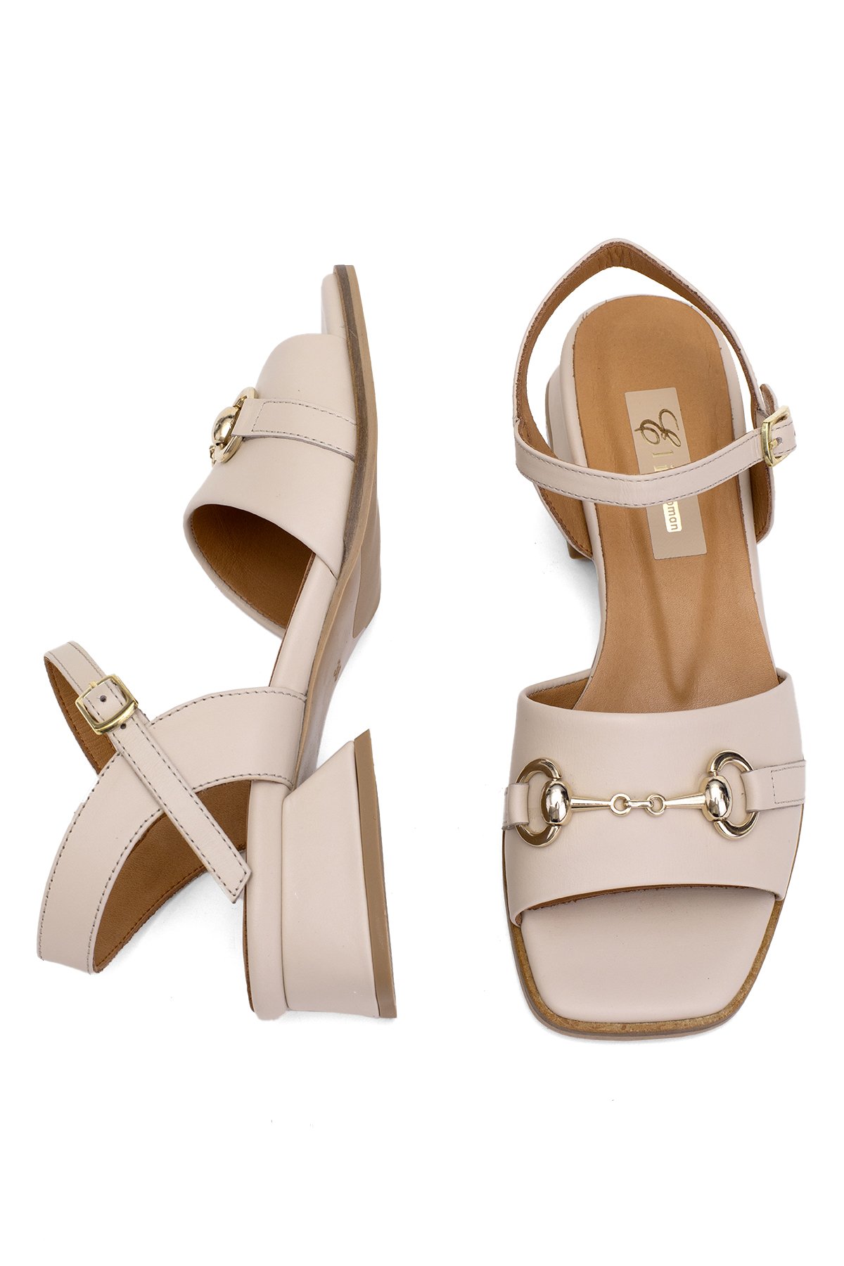 Elit Thalina Kadın Hakiki Deri Topuklu Sandalet Bej - Görsel 5