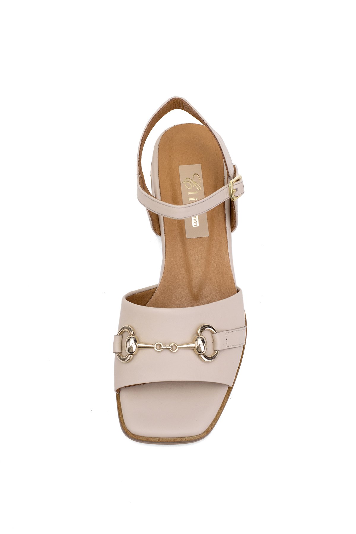 Elit Thalina Kadın Hakiki Deri Topuklu Sandalet Bej - Görsel 7