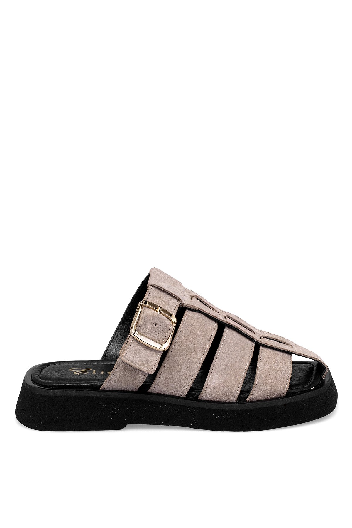 Elit Florencia Kadın Hakiki Süet Deri Ortopedik Düz Terlik Gri - Görsel 2