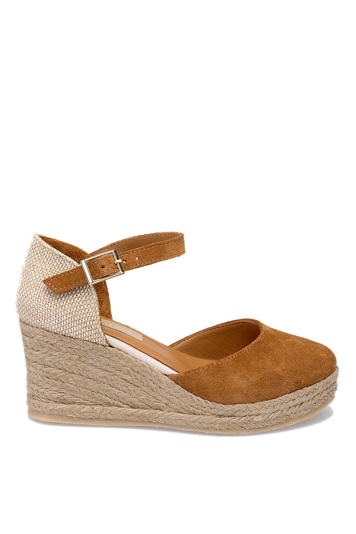 Elit Anastelle Kadın Hakiki Süet Deri Dolgu Topuk Sandalet Taba - Görsel 2