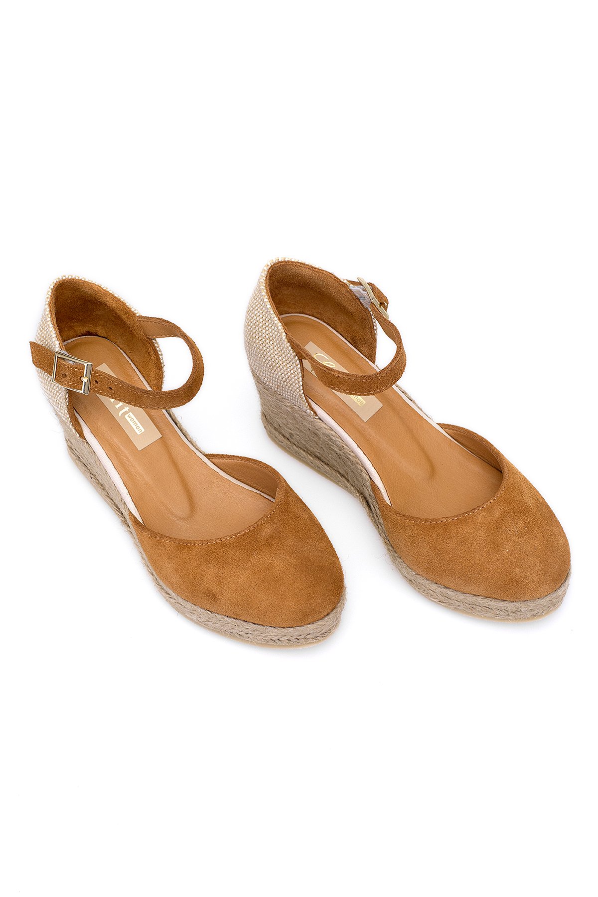 Elit Anastelle Kadın Hakiki Süet Deri Dolgu Topuk Sandalet Taba - Görsel 3