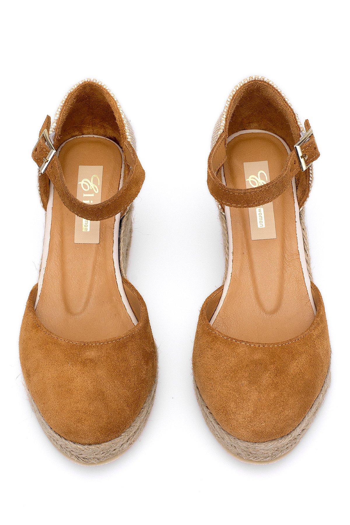 Elit Anastelle Kadın Hakiki Süet Deri Dolgu Topuk Sandalet Taba - Görsel 4