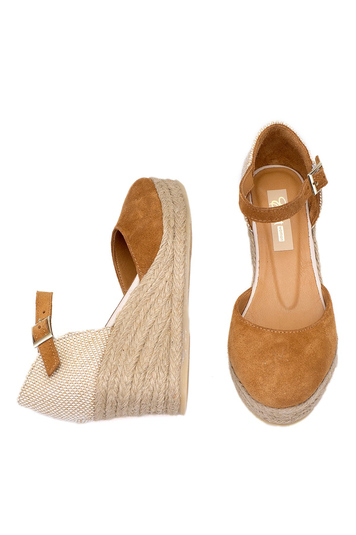 Elit Anastelle Kadın Hakiki Süet Deri Dolgu Topuk Sandalet Taba - Görsel 5