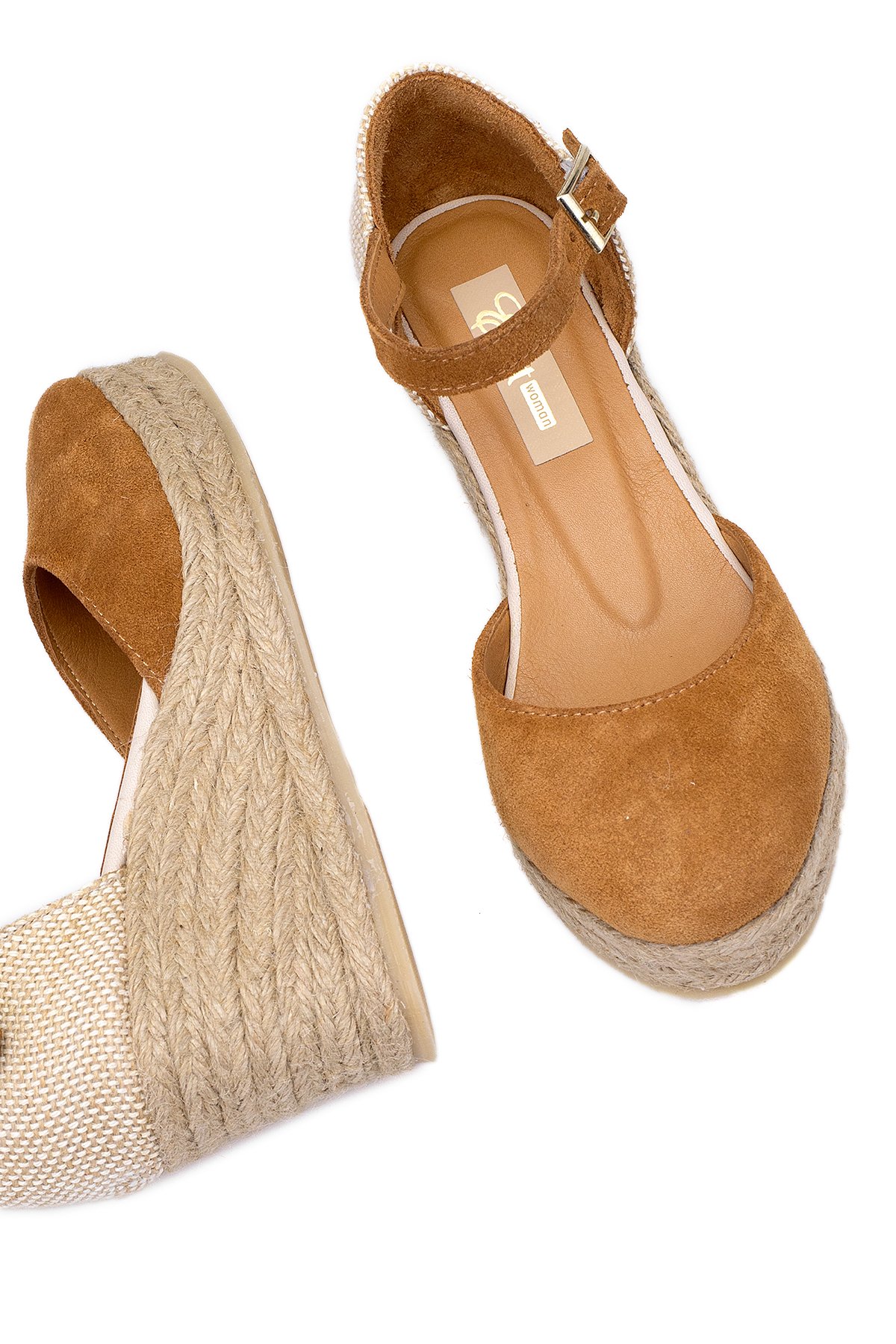 Elit Anastelle Kadın Hakiki Süet Deri Dolgu Topuk Sandalet Taba - Görsel 6