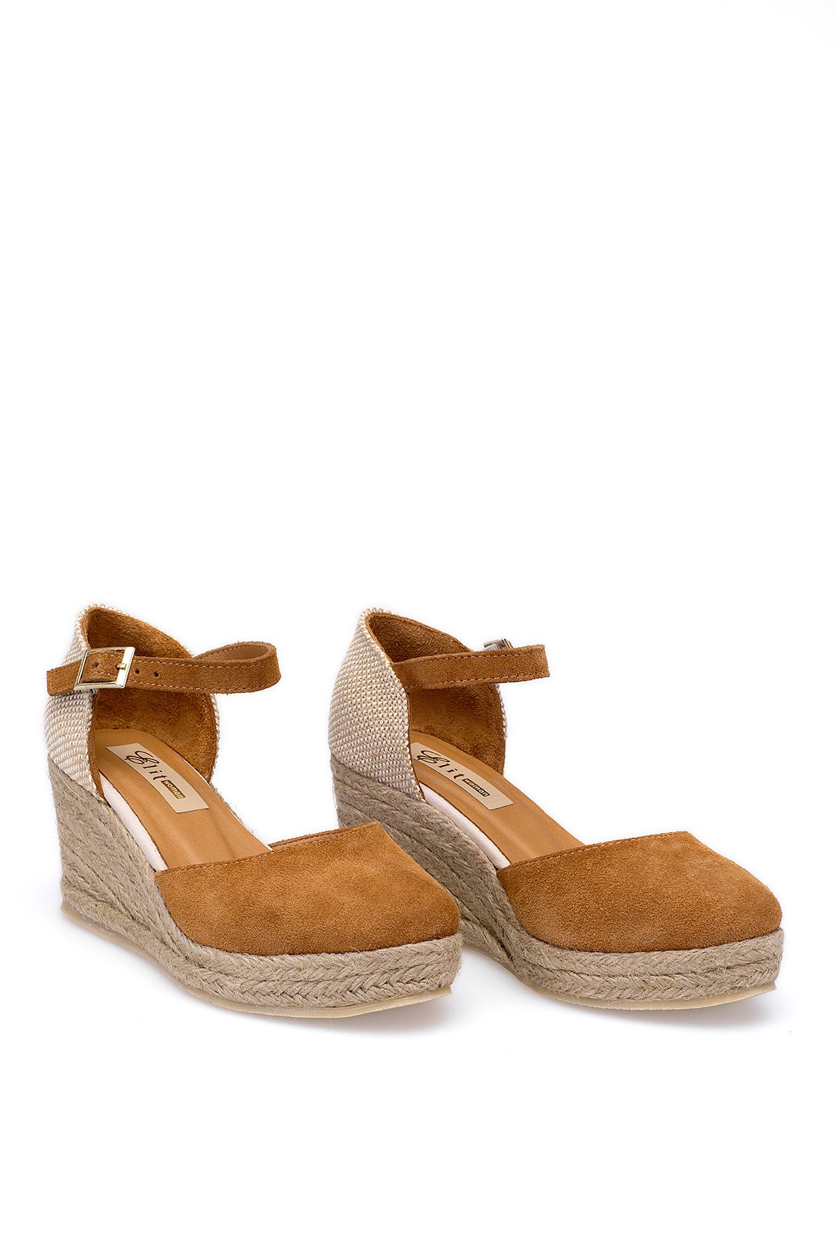 Elit Anastelle Kadın Hakiki Süet Deri Dolgu Topuk Sandalet Taba - Görsel 8