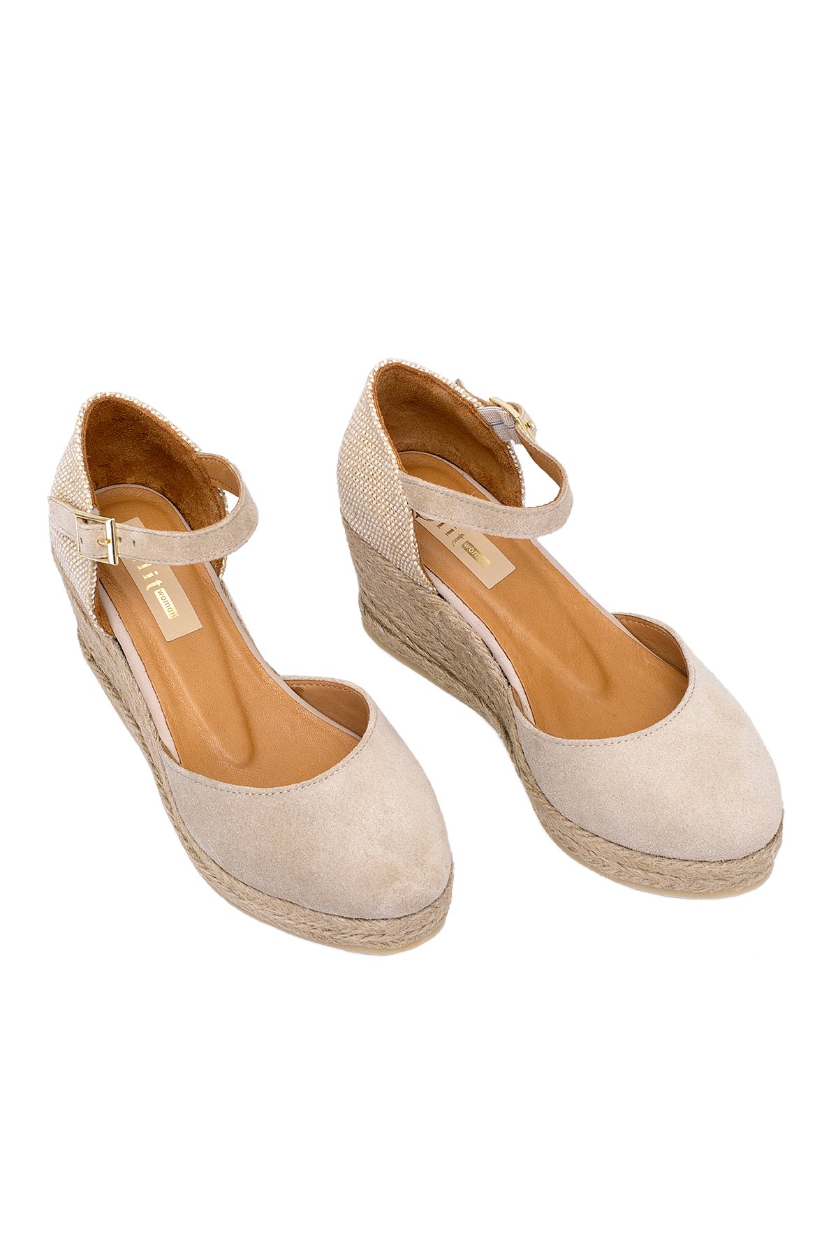 Elit Anastelle Kadın Hakiki Süet Deri Dolgu Topuk Sandalet Bej - Görsel 3