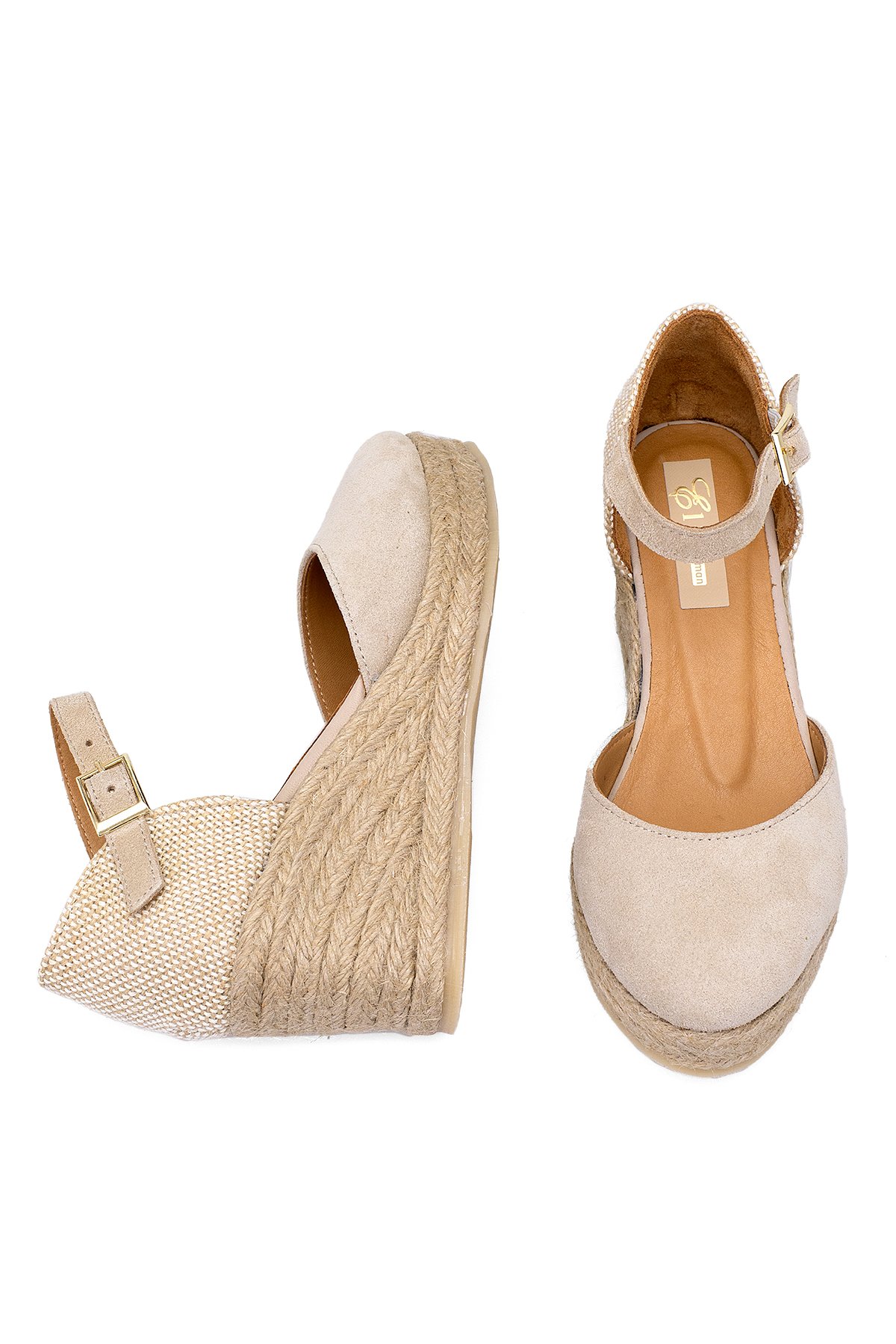 Elit Anastelle Kadın Hakiki Süet Deri Dolgu Topuk Sandalet Bej - Görsel 5