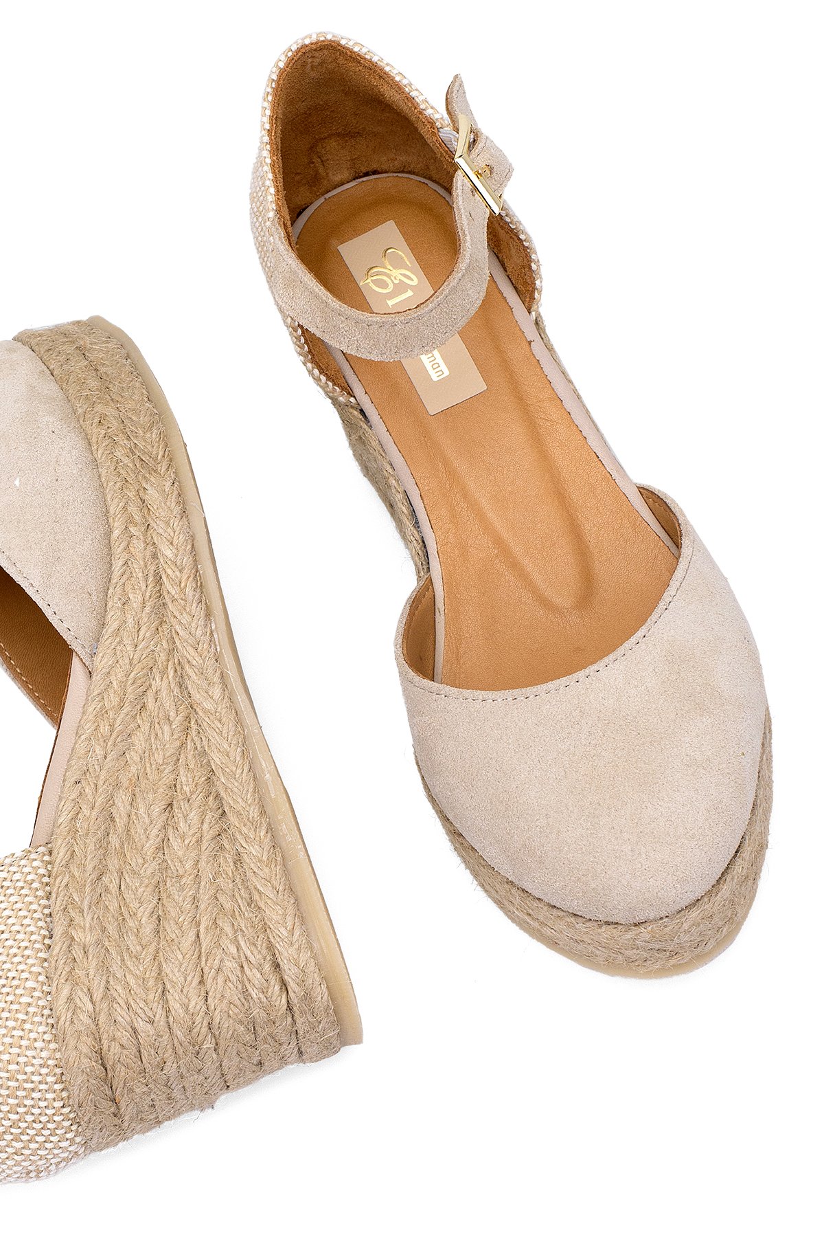 Elit Anastelle Kadın Hakiki Süet Deri Dolgu Topuk Sandalet Bej - Görsel 6