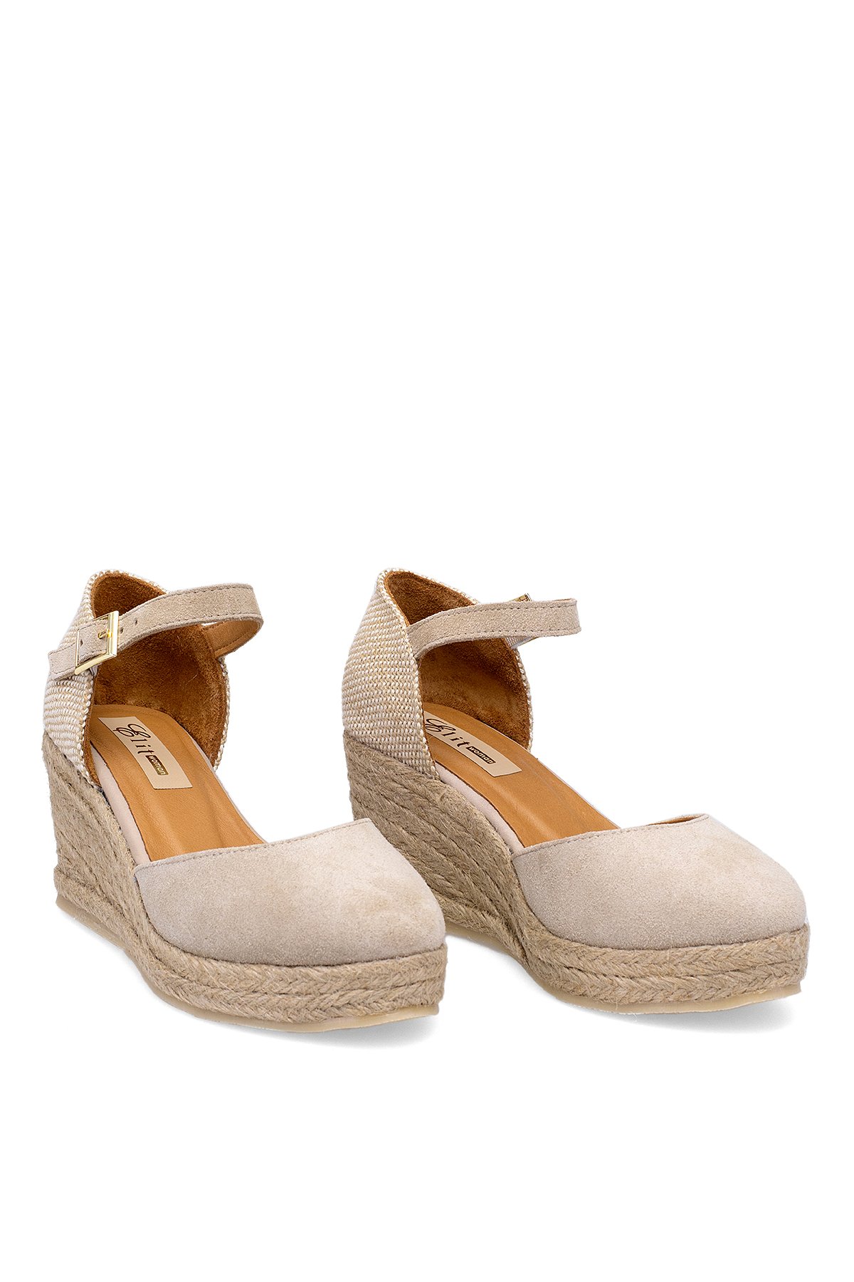 Elit Anastelle Kadın Hakiki Süet Deri Dolgu Topuk Sandalet Bej - Görsel 8