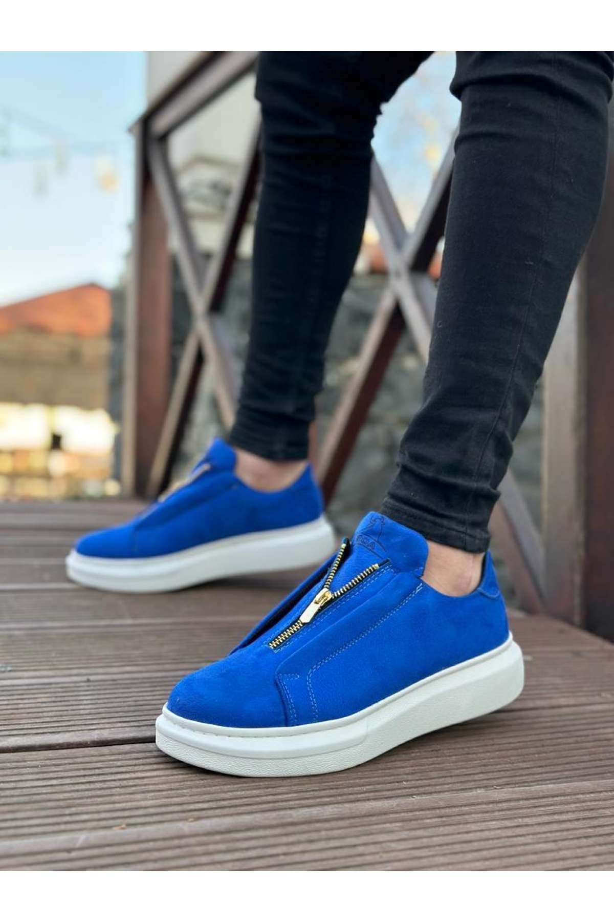 Fermuarlı Erkek Ayakkabı MAVİ SÜET (BEYAZ TABAN) - Görsel 2