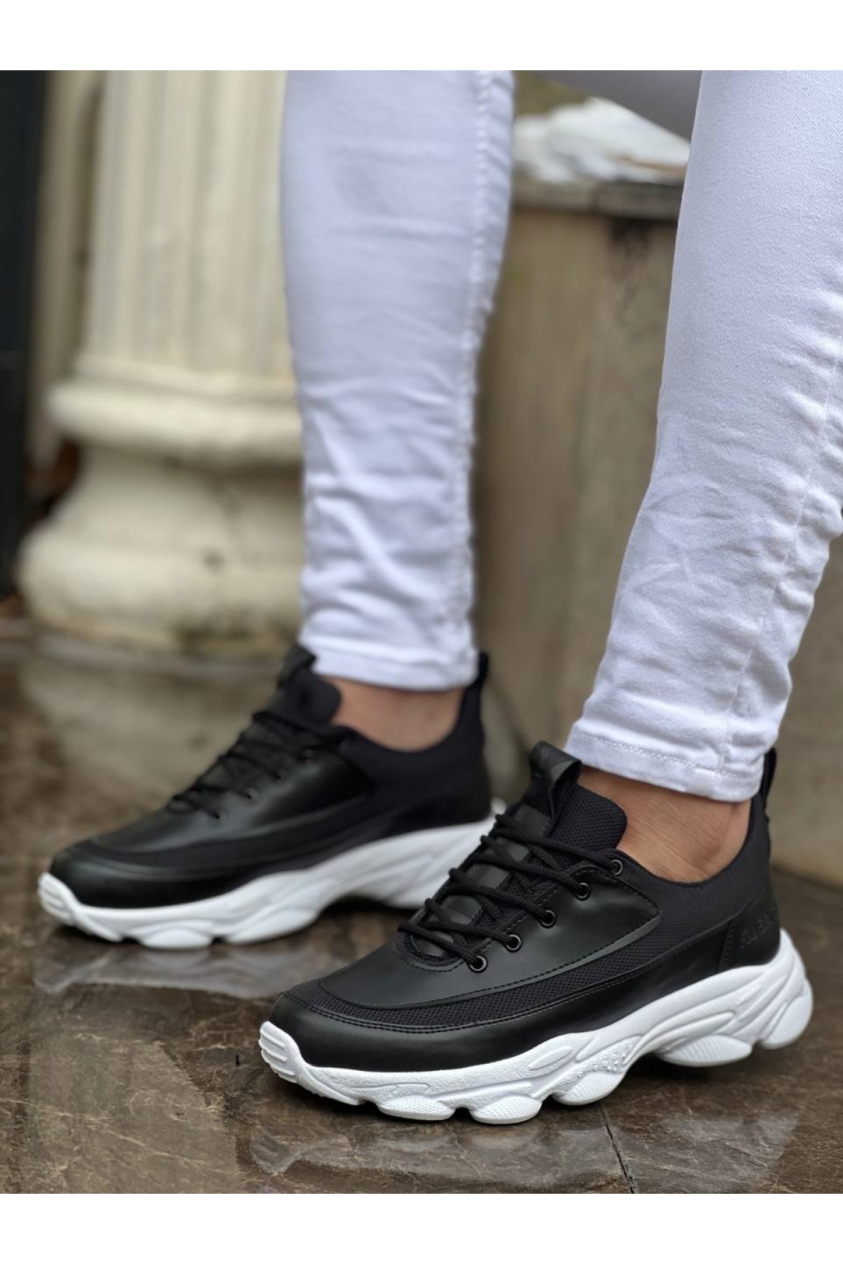 Bağcıklı Erkek Günlük Ayakkabı SİYAH (BEYAZ TABAN) - Görsel 4
