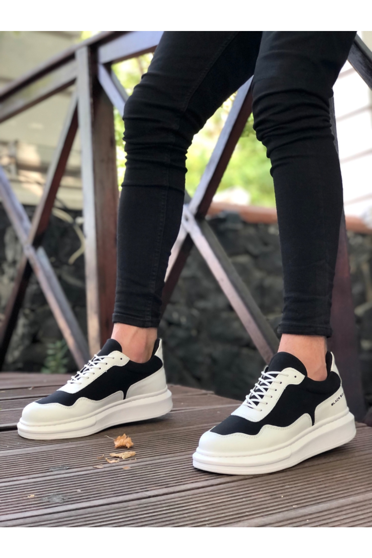 Bağcıklı Erkek Ayakkabı BEYAZ SİYAH (BEYAZ TABAN) - Görsel 2