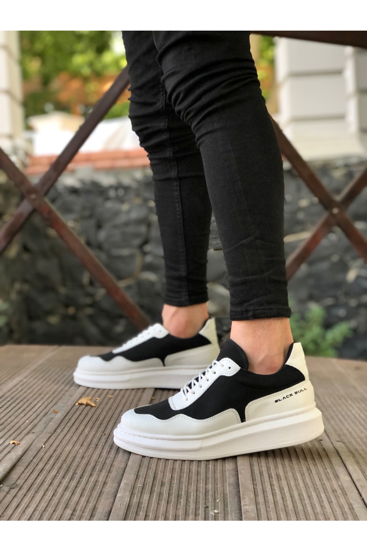 Bağcıklı Erkek Ayakkabı BEYAZ SİYAH (BEYAZ TABAN) - Görsel 3