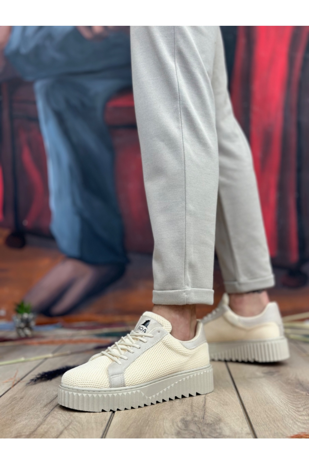 Bağcıklı Triko Erkek Ayakkabı KREM (KREM TABAN) - Görsel 3